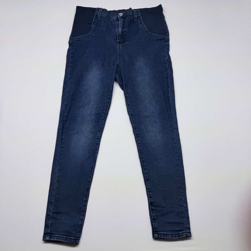SHEIN Maternity‎ Dark Wash Side Panel Skinny Jeans Blue Size S 4